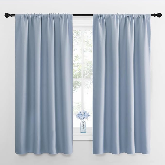 NICETOWN Kitchen Curtains, Short Blackout Drapes, Vintage Blue, 34" Wide by 54" Long, 2 PCs, Thermal Insulated Blackout Curtain Panels for Kids Room, Play Room