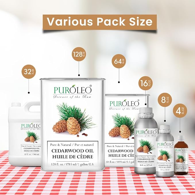 PUROLEO Cedarwood Essential Oil 4 Fl Oz/120 ML (Packed in Canada) 100% Pure & Natural Cedarwood Oil for Aromatherapy, Relaxation, and Skin Care - Cedarwood Oil for Diffuser