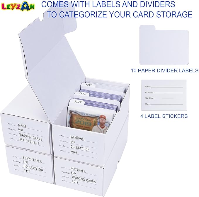 Trading-Card Storage Box, 4-Pack • 400 Count Corrugated Cardboard Storage Box with dividers & labels for TCG/Magic/Mtg Storage and Collection, 7 INCH Horizontal