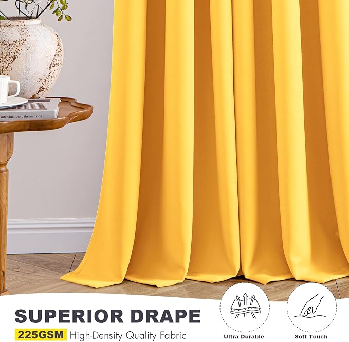 MIULEE Blackout Curtains for Bedroom 2 Panels 40 x 54 Inch Long Yellow | Thermal Insulated, Living Room Darkening Grommet Drapes, Noise Reducing, Light Blocking Window Treatments