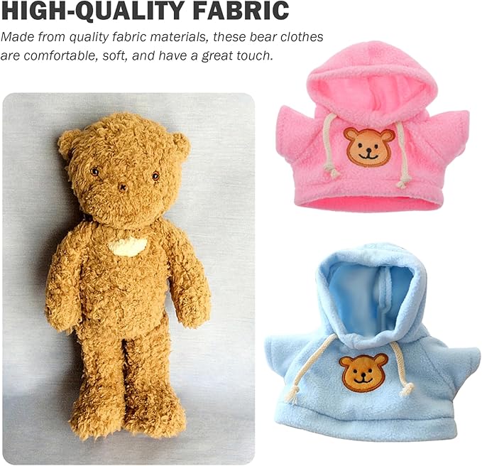 Bear Clothes, Tee Bear Hoodie Fit for 6-8inch Bears,2Pcs Stuffed Animal Outfit Girl Boy Plush Doll Hooded Sweater Clothes Cartoon DIY Decorative Clothes for Stuffed Animals