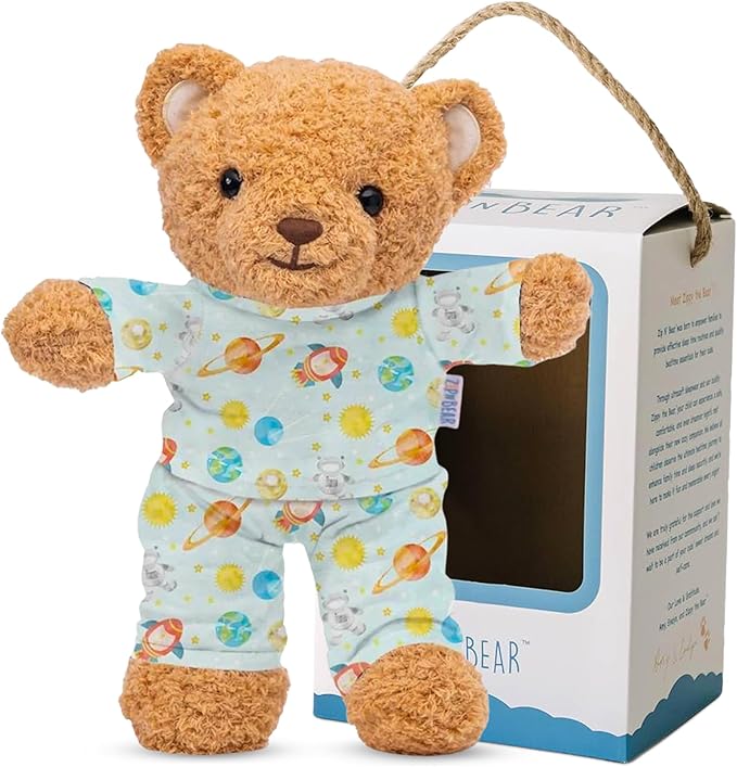 Zip N' Bear Soft Plush Teddy Bear Stuffed Animal with Planet Pals Pajamas - Zippy The Bear Cute Cuddly Plush Toy, Perfect Sensory Teddy for Kids, Toddlers - Adorable Gift & Bedtime Companion