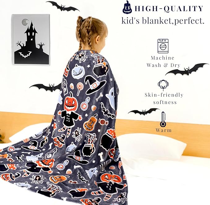 Halloween Blanket Cozy Soft Lightweight Fleece Fall Pumpkin Throw Blankets Glow in The Dark Blankets Gifts Decor for Girls Boys Teens Kids Women Birthday