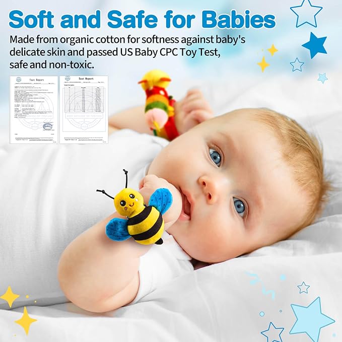 Baby Rattles Toys for 0-6 Months - Infant Toys 0-3 Month Old Baby Boy Girl Gifts Set with Teething and Wrist Socks Rattle Infant Newborn Sensory Toy Valentines Day Gifts for Kids