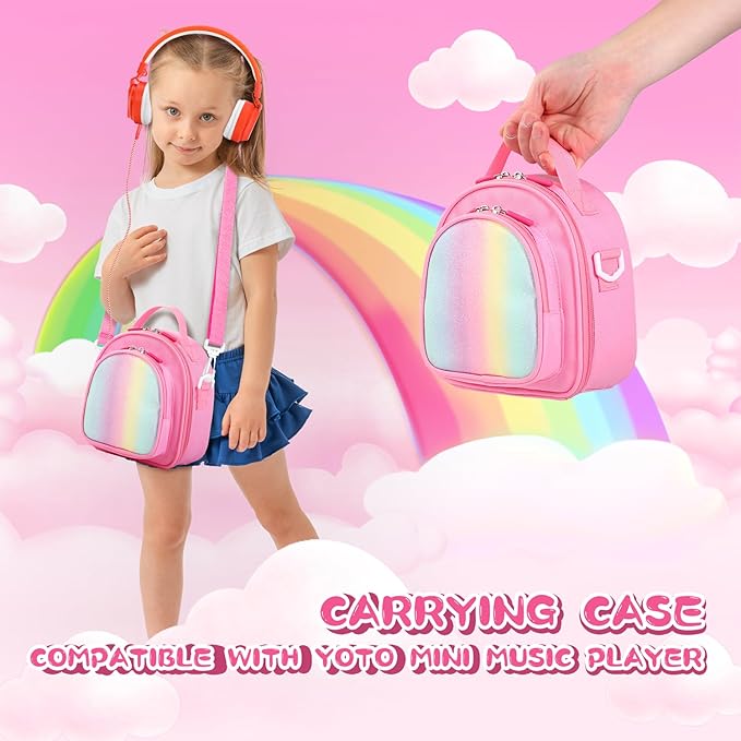 Carrying Case Compatible with Yoto Mini (2024 Edition),30 Cards Storage Bag with Handle and Shoulder Strap, Travel Storage box for Player & Headphone Accessories (Pink)