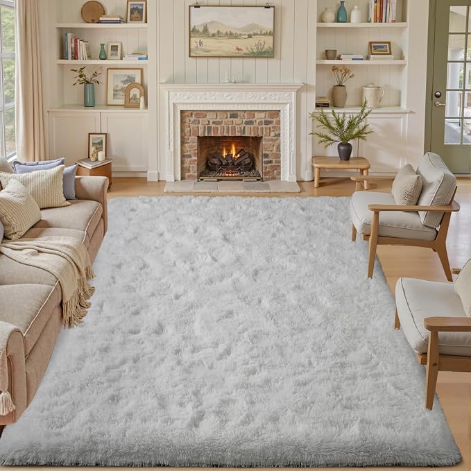 6x9 ft White Rugs for Living Room Fluffy Bedroom Rug Non-Slip Area Rugs Shag Carpet for Nursery Kids PlayRoom Dorm Office Indoor Modern Plush Carpets Teens