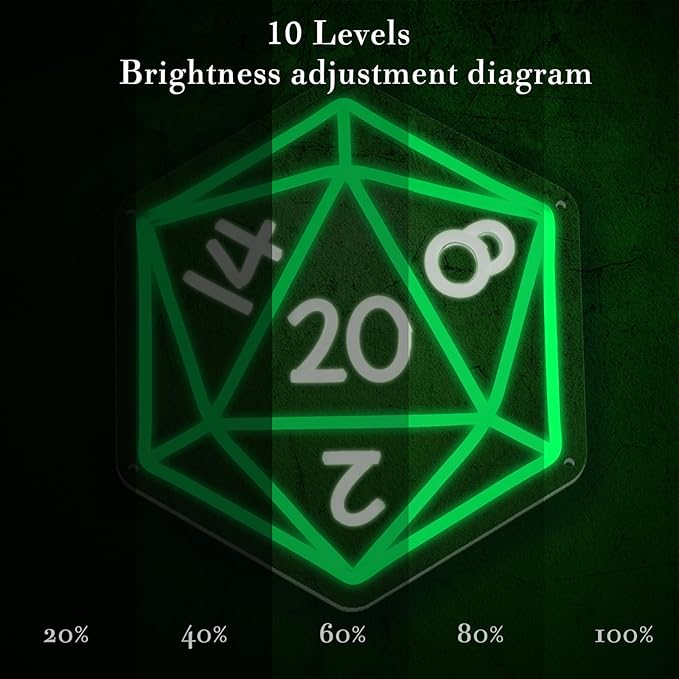 Dice Neon Signs for Wall Decor,Cool Dimmable Dungeons and Dragons Dice Game LED Sign,13x11 inch USB Powere Neon Light for Man Cave, Game