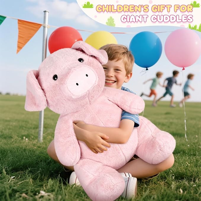 Giant Pink Pig Stuffed Animal 30", Jumbo Soft Giant Stuffed Animal, Big Pigs Cute Plush Toys Hugging Pillow for Stress Relief & Sleep Aid, Huge Cuddly Pig Plush Gift for Kids Adults