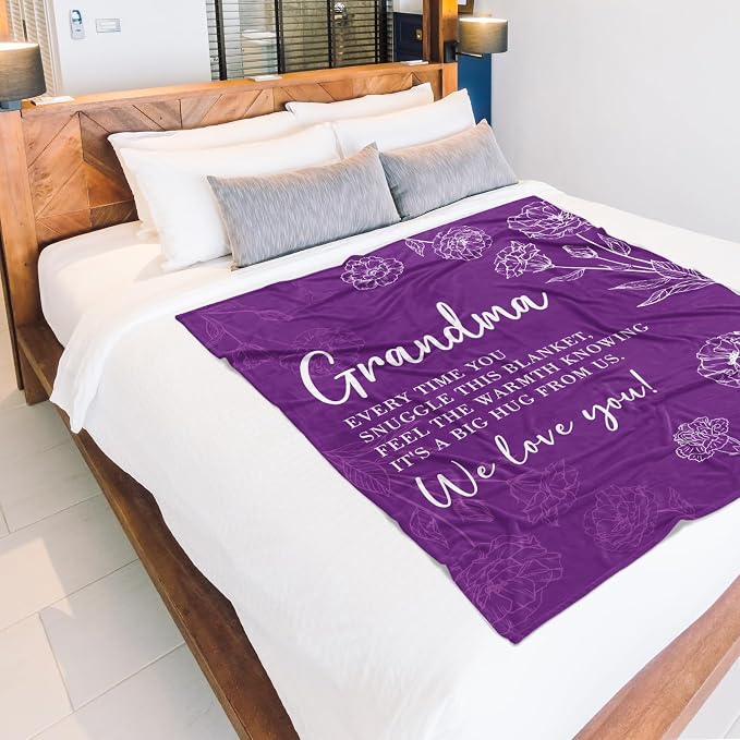 GiltGlimmer Grandma Gifts, Grandma Floral Blanket 80" x 60", Purple | Birthday Gifts for Grandma from Grandkids, to My Grandmother Soft Flannel Throw Blanket for Christmas Mothers Day