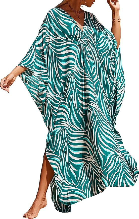 Venasha Womens Caftan Floral Print Kaftan Dress Short Sleeve Swimsuit Cover up Loungewear for Summer