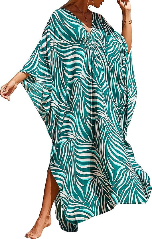 Venasha Womens Caftan Floral Print Kaftan Dress Short Sleeve Swimsuit Cover up Loungewear for Summer