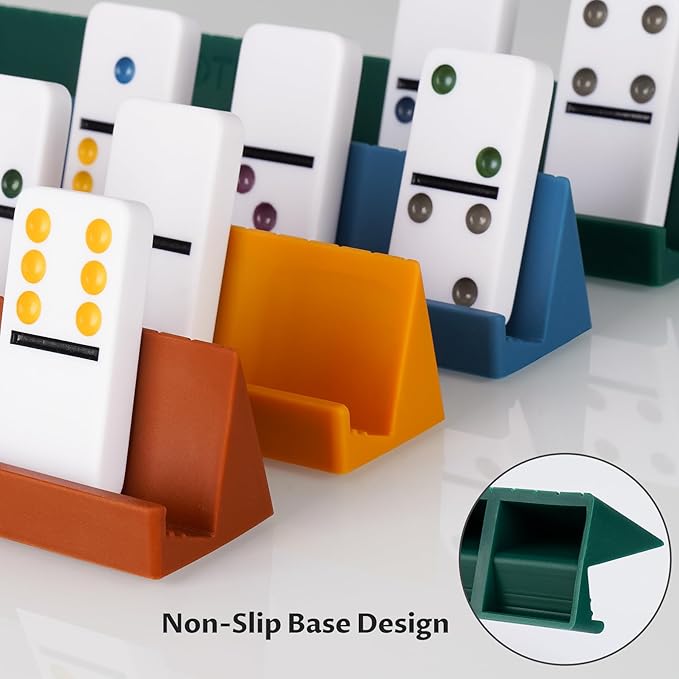 Double 6 Dominos Set for Adults with 28 Tiles 2x1x0.28 Inches & 4 Silicone Domino Racks 10x1.18x1.18 Inches (Large-1)