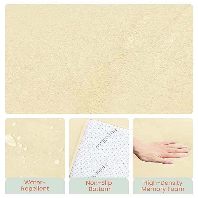 Huloo Sleep Baby Play Mat for Floor,1.3" Thick Elasti-Foam 50"×50" Playpen Mat for Tummy Time,Water Repellent Soft Coral Velvet for Toddler,Infant,Kids,Non-Slip Backing Safe for Crawling(Vanilla)