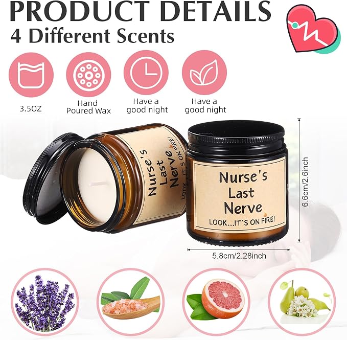 MTLEE 4 Pcs Nurses Gifts Bulk for Women, Nurse's Last Nerve Scented Candles 3.5 oz Candle CNA Gifts for Christmas Women Female Graduation Birthday Present (Tawny)
