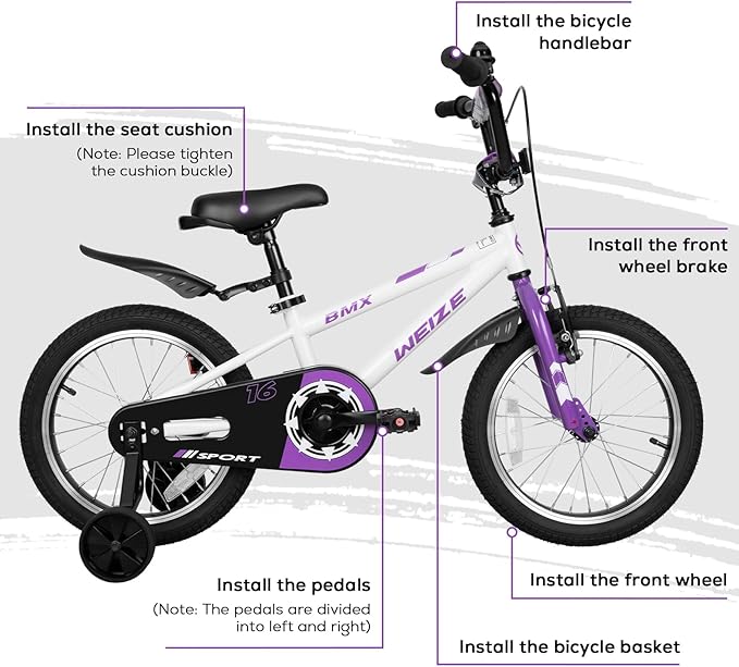 WEIZE Kids Bike,14 16 20 Inch Children Bicycle for Boys Girls Ages 3-12 Years Old, Rider Height 32-60 Inch, Coaster Brake, Multiple Color Options
