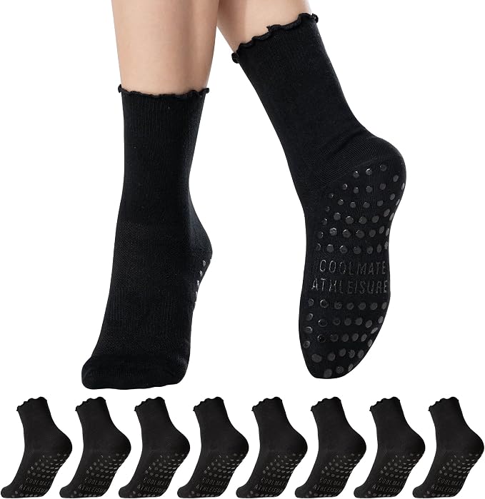 COOLMATE Pilates Socks with Grips for Women, Yoga Socks, Crew Non Slip Women for Barre, Pilates Gifts for Women