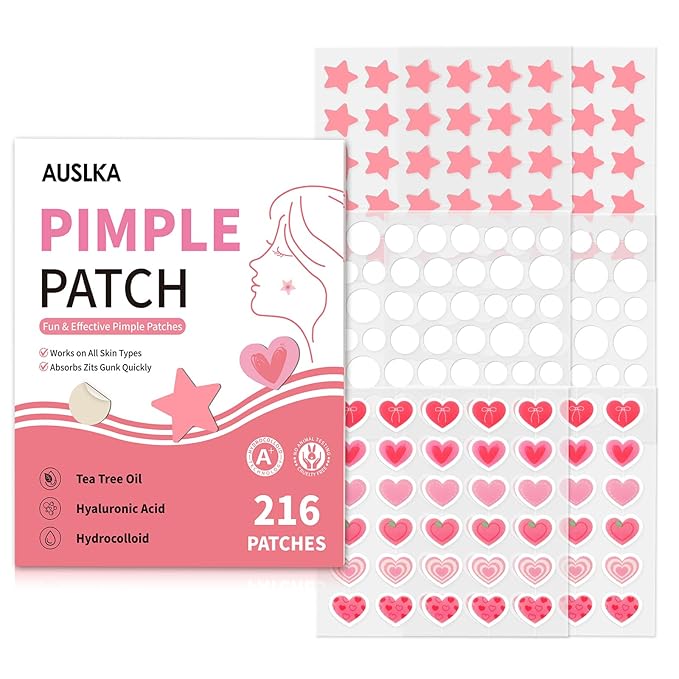 AUSLKA Star-Heart Pimple Patches for Face, Cute Zit Patches for Trip, Holiday, Dates Makeup, Mixed Shapes Zit Stickers with Salicylic Acid 216 Pcs