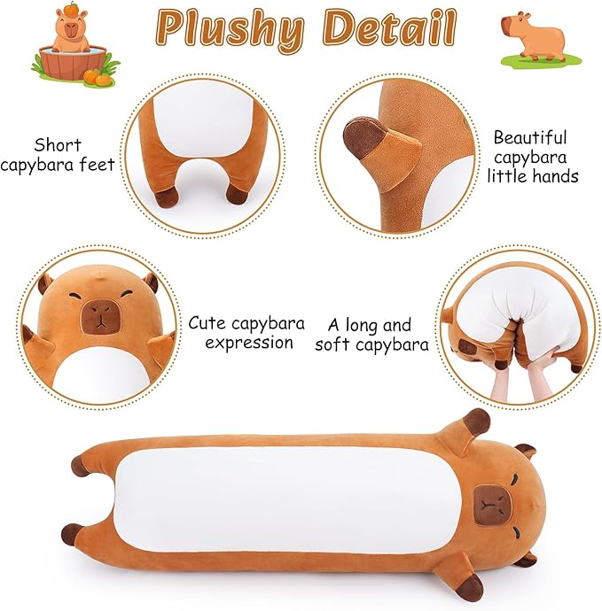 Large Capybara Stuffed Animal,33.5” Long Capybara Plush,Cute Plushies Animal Body Pillow,Kawaii Big Plush Toy Animals Gifts,Animals Sleeping Hugging Pillow Cushion for Kids Adults Birthday