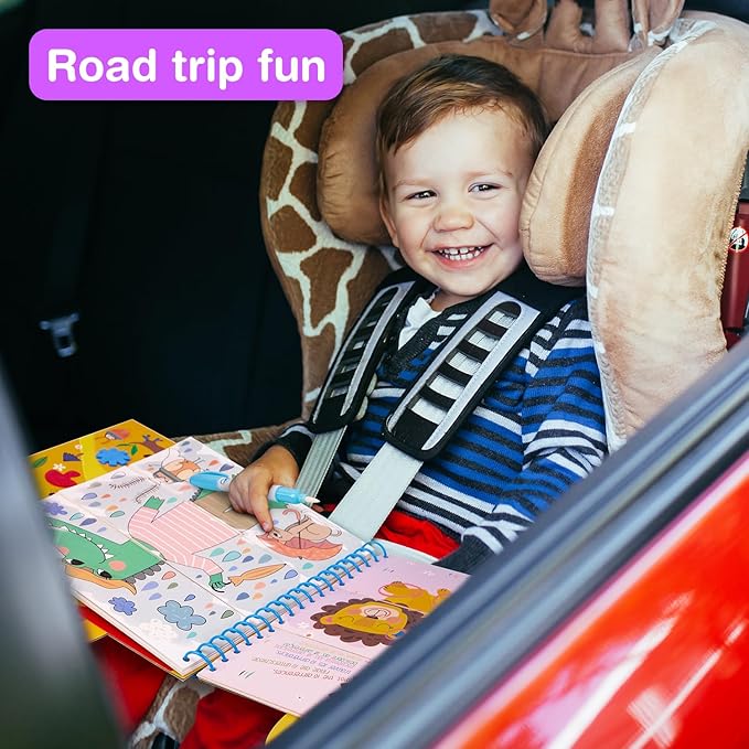 Avenir Reusable Water Coloring Book for Toddlers 3-5 Years, Road Trip & Airplane Mess-Free Portable Educational 4 in 1 Creative Set Water-Reveal Paint Activity Doodle Pad Kids Art Crafts