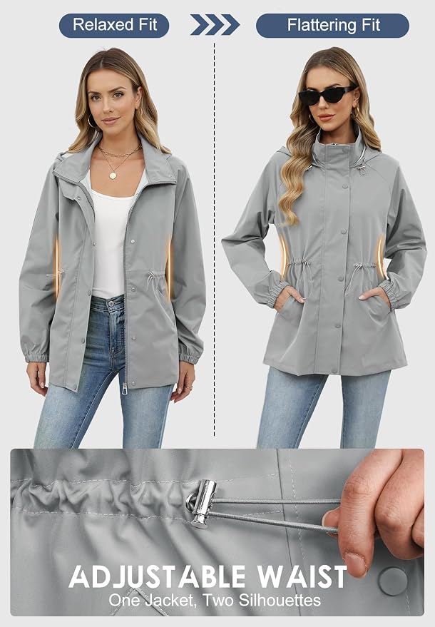 Zando Rain Jacket Women Waterproof - Lightweight Rain Coat with Hood Windbreaker Trench Raincoat for Women 2026 S-2XL
