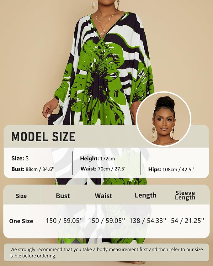 Bsubseach Kaftan Dresses for Women Floral Print Plus Size Beach Cover Up | Lightweight V Neck Loose Fit Boho Dress, Batwing Sleeve Side Slit, Moo Moos for Women Home Loungwear Cruise Resort Wear