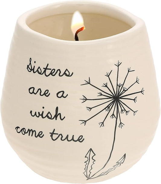 Pavilion Gift Company 77113 Plain Dandelion Wishes - Sisters are A Wish Come True Yellow Ceramic Soy Serenity Scented Candle,