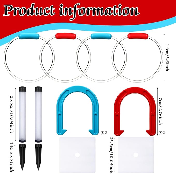 Blueweenly LED Ring Toss Game for Adults and Family, 12 Pcs, Red, Blue, Green LED Horseshoes and Hoop Rings, Outdoor Yard Games
