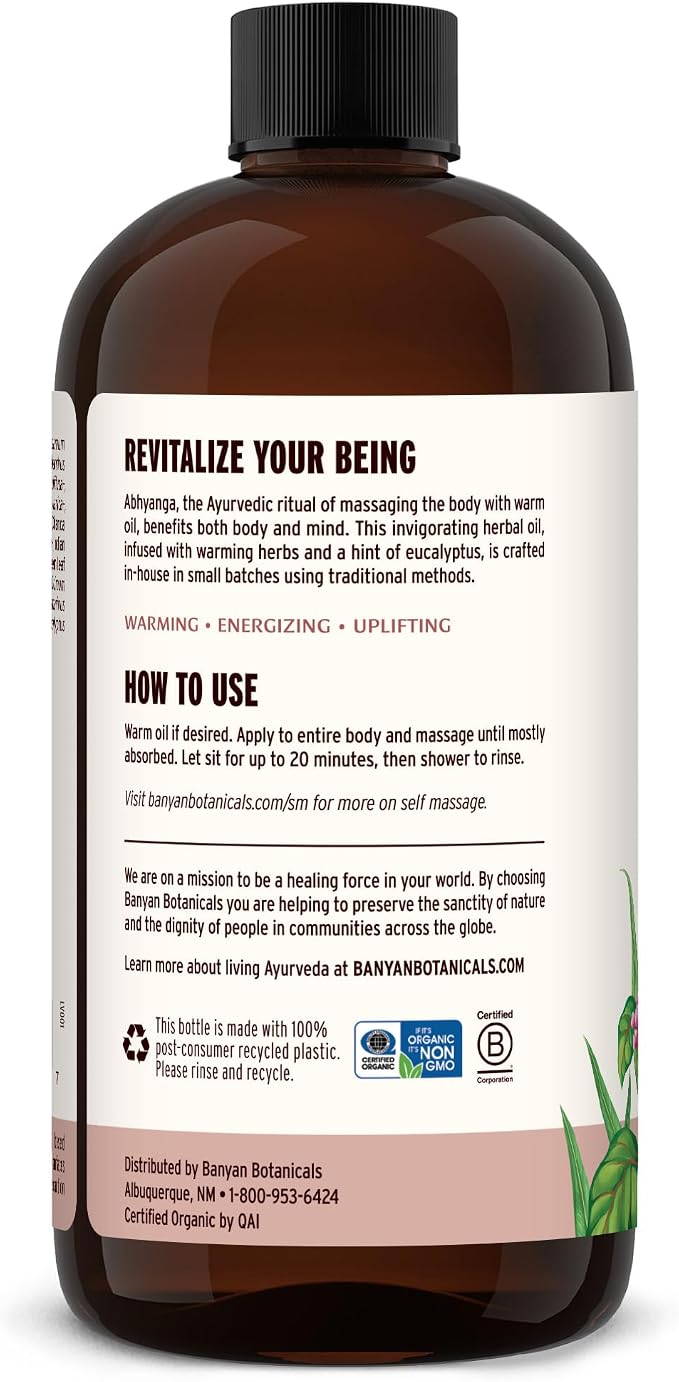 Banyan Botanicals Kapha Massage Oil – Organic Massage Oil with Chitrak and Tulsi – Warming Ayurvedic Oil to Revitalize The Tissues and Awaken The Mind – 24 oz. – Non-GMO Sustainably Sourced Vegan