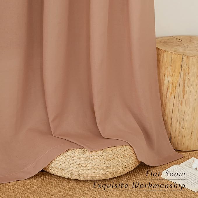 NICETOWN Flax Linen Terracotta Curtains for Bedroom, Grommet Thick Flax Semi Sheer Elegant & Casual Drapes Privacy Assured with Light Filtering for Girls Princess Room, W55 x L84, 2 Pieces