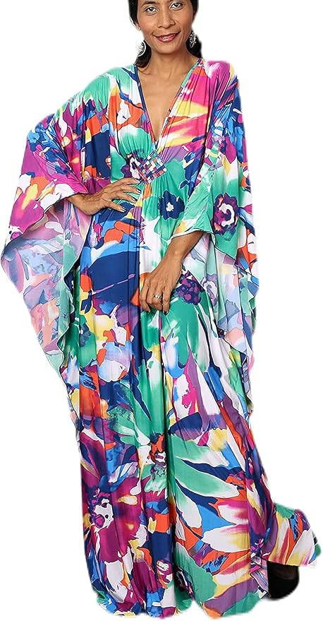 Venasha Womens Caftan Floral Print Kaftan Dress Short Sleeve Swimsuit Cover up Loungewear for Summer