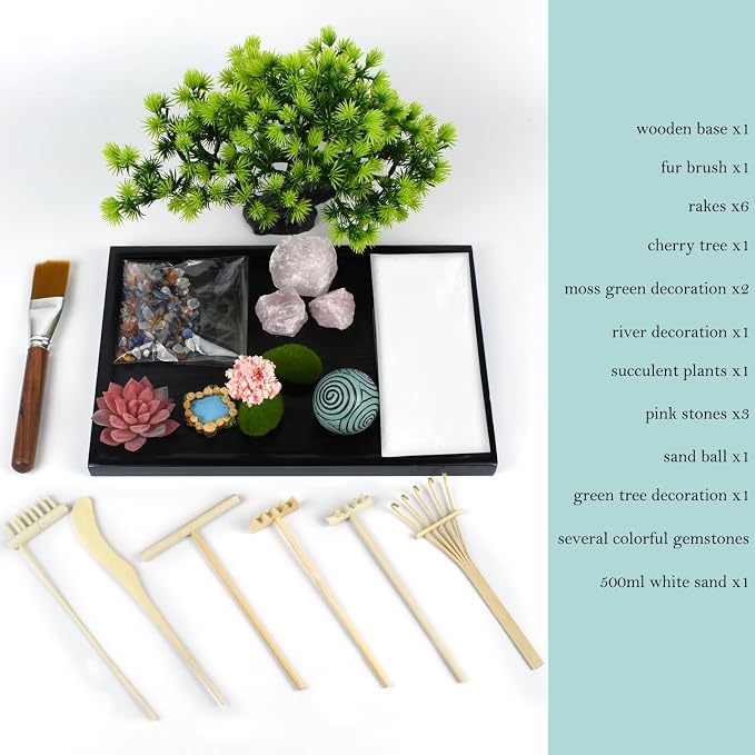 Artcome Japanese Zen Sand Garden for Desk - Home, Office Desk Accessories - Crafted Meditation Therapy Rectangle Tray - Mindful Relaxation Tool for Stress Relief