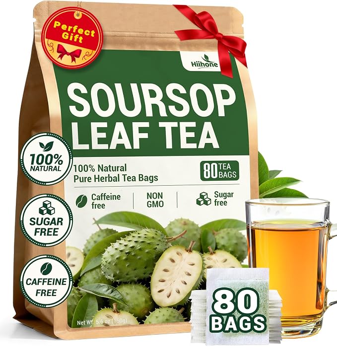 Soursop Leaf Herbal Tea (Graviola) - Caffeine & Sugar Free, 80 Teabags