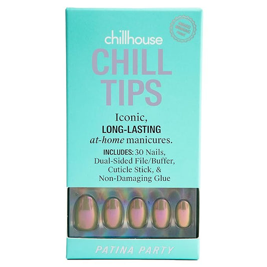 Chillhouse - Chill Tips, Press on Nails Kit - Patina Party (Oval) - 30 Nail Shapes & Sizes - Up to 2 Weeks of Wear - Customizable Fit - Reusable - Latina Founded & Women Owned - Beauty & Self Care