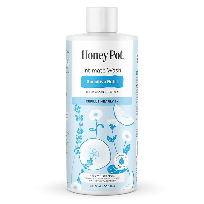 The Honey Pot Company - Feminine Wash - Sensitive Refill - pH Balanced, Herbal Infused Plant-Based Feminine Care for Sensitive Skin - Daily Intimate Cleanser for Women - 10.50 Fl Oz