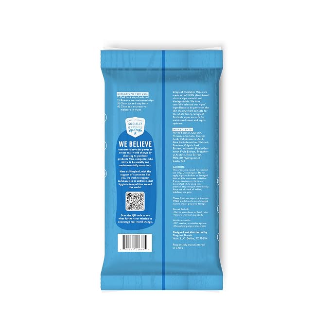 Simpleaf Flushable Wet Wipes | Eco- Friendly, Paraben & Alcohol Free | Hypoallergenic & Safe for Sensitive Skin | Unscented Soothing Aloe Vera Formula (50 Count) 1 pack