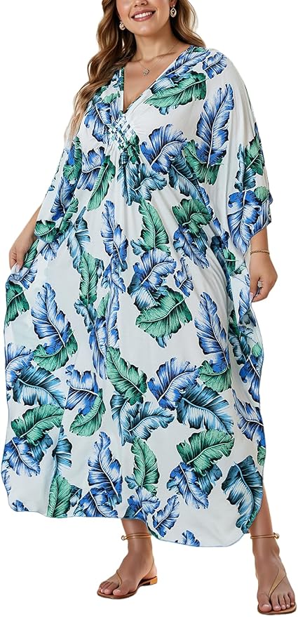Mumu Dresses for Women Plus Size, Bohemian Kaftan Beach Cover Up Long Maxi Nightgown Soft Loungewear
