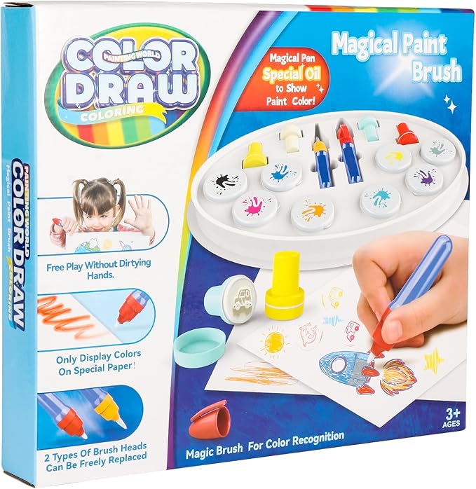 Color-Changing Magic Brush Kids Painting Set, Mess-Free Creative Art Activity for Home & Classroom, Gift for Toddlers Ages 3,4,5,6,7,8,9 (Suit)