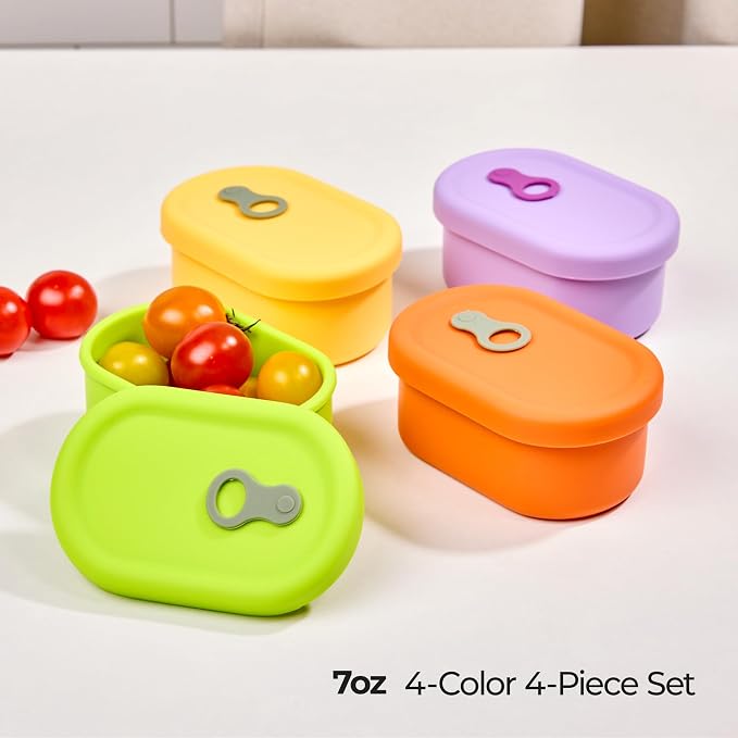 Korean Silicone Food Container, Steam Vent, 7 floz 4-Piece Set | Microwave & Freezer Safe, Leakproof, Airtight, Dishwasher Safe, BPA Free