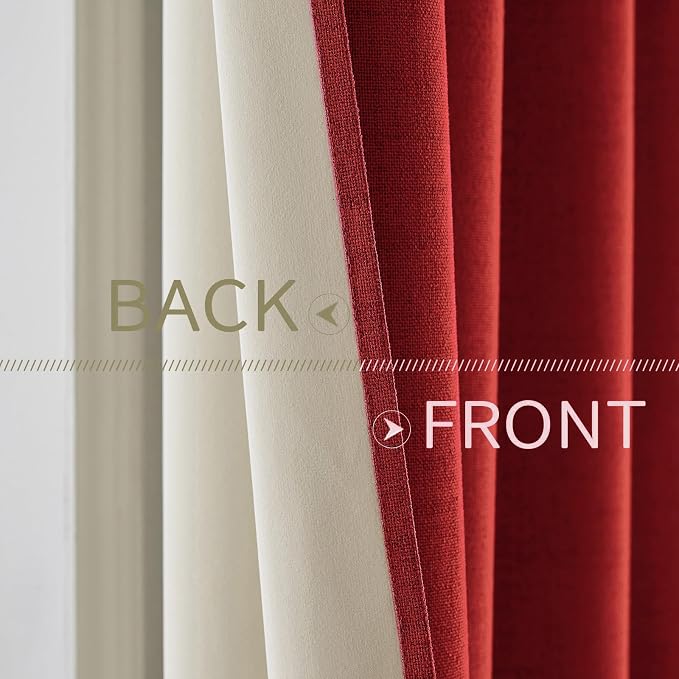 MIULEE 100% Blackout Linen Curtains for Bedroom Thermal Insulated Red Grommet Room Darkening Curtains & Drapes Christmas Decor for Living Room 52 x 84 Inch (2 Panels)