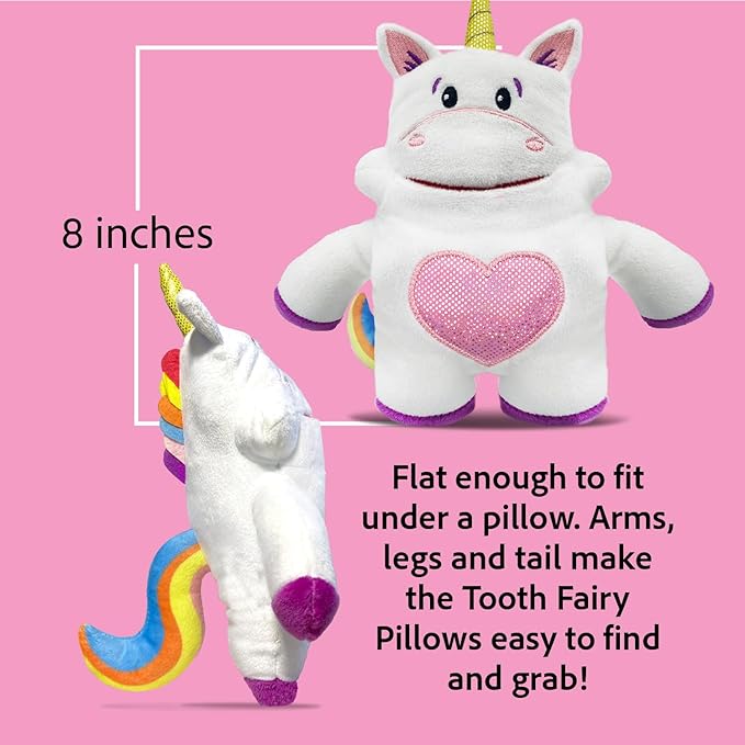 The Tooth Brigade Tooth Fairy Pillow | Stuffed Plush with Large Pocket Mouth for Lost Teeth, Treasures, Prizes - Fun and Interactive Plush, Perfect Kids, Boys, & Girls Gift (Sprinkles Unicorn)
