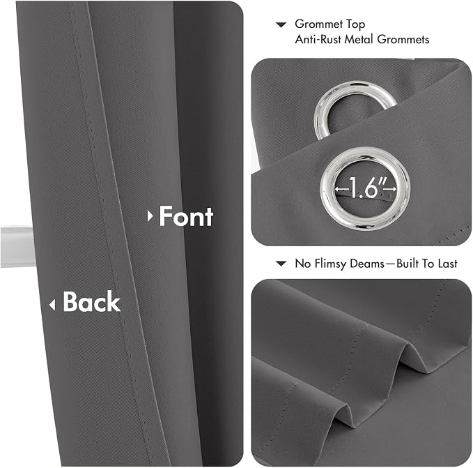 MIULEE Blackout Curtains for Bedroom 2 Panels 40 x 45 Inch Long Gray | Thermal Insulated, Living Room Darkening Grommet Drapes, Noise Reducing, Light Blocking Window Treatments