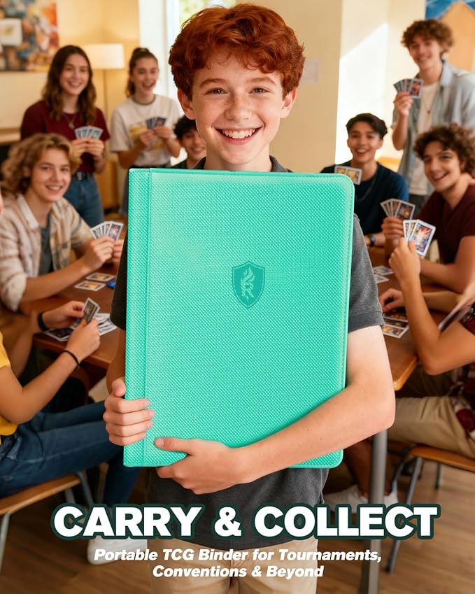 9 Pocket Top Loader Binder with Zipper – Holds 288 Toploaders – Premium Double-Sided Card Album for Trading Cards, TCG, MTG, Sports Cards (Glacier Mint)