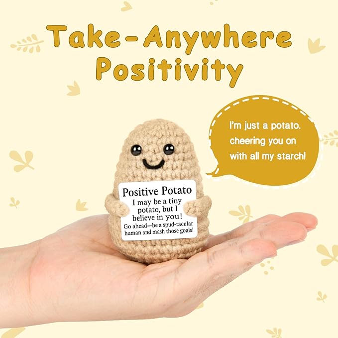 Emotional Support Crochet, Positive Crochet Potato, Encouragement Gifts for Women Men Birthday Christmas Self Care Friends Coworkers Relaxation Gift Desk Home Fall Decor Inspirational Support