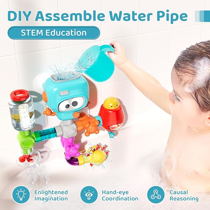 DIY Assemble Water Pipe, Bath Toys for Kids Ages 4-8, DIY Building Kit for Ages 5-7, Bathtub Time Birthday Gifts for Toddler 3 + Year Old