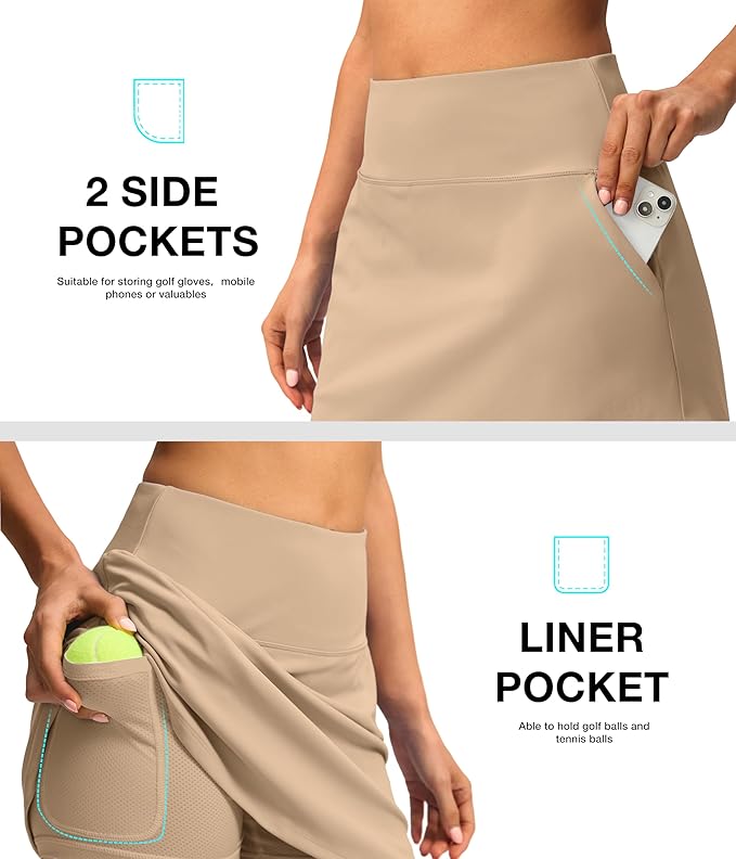 16'' Skorts for Women with 4 Pockets Athletic Tennis Golf Skirt | Built-in Shorts, High Waisted, Stretchy, A Line, Casual, Pickleball, Skort