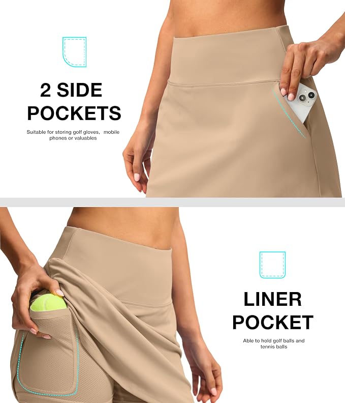 16'' Skorts for Women with 4 Pockets Athletic Tennis Golf Skirt | Built-in Shorts, High Waisted, Stretchy, A Line, Casual, Pickleball, Skort