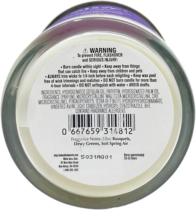 Bath & Body Works Fresh Cut Lilacs 2 Piece Single Wick Candle Set with a Natural Oats Sample Soap