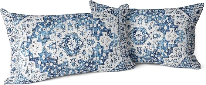 Snycler Boho Throw Pillow Covers 12x20 inch Set of 2 Blue Boho Rug Carpet Double Sided Pattern Cotton Soft Pillow Case Cushion Cover Pillowcase for Couch Sofa Bed Decorative