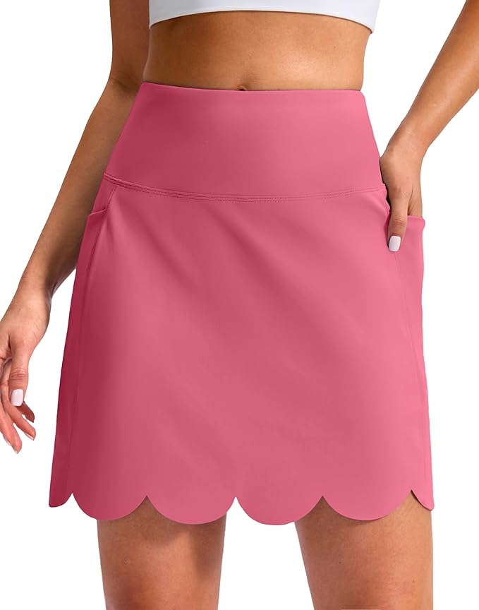 16" Skorts for Women with 4 Pockets High Waisted Scalloped Hem Athletic Tennis Skirt Golf Skort Dressy Casual