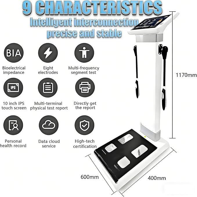 Smart Body Composition Analyzer with 10.1 inch HD Touch, Bioimpedance Analysis Machine, Precise Measurement for Fat, BMI, Weight & Muscle